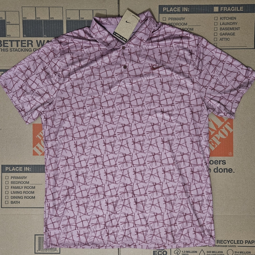 Nike Mens Dri-Fit Victory Pine Needle Print Golf Polo Red